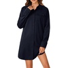 image:imageLYANER Womens Casual Button Down Shirt Dress Collared V Neck Long Sleeve Mini DressesNavy Blue