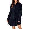 image:imageLYANER Womens Casual Button Down Shirt Dress Collared V Neck Long Sleeve Mini DressesNavy Blue