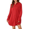 image:imageLYANER Womens Casual Button Down Shirt Dress Collared V Neck Long Sleeve Mini DressesRed