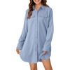 image:imageLYANER Womens Casual Button Down Shirt Dress Collared V Neck Long Sleeve Mini DressesSky Blue