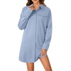 image:imageLYANER Womens Casual Button Down Shirt Dress Collared V Neck Long Sleeve Mini DressesSky Blue