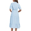 image:imageLYANER Womens Casual Striped Print V Neck Puff Short Sleeve Ruffle Hem Midi Dress Light Blue Medium