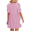 image:imageLYANER Womens Crewneck High Waist Puff Short Sleeve Button Back Babydoll Aline Mini DressLight Purple