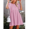 image:imageLYANER Womens Crewneck High Waist Puff Short Sleeve Button Back Babydoll Aline Mini DressLight Purple