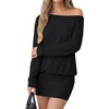 image:imageLYANER Womens Elegant One Shoulder Long Sleeve Ruched Bodycon Mini DressBlack