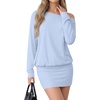 image:imageLYANER Womens Elegant One Shoulder Long Sleeve Ruched Bodycon Mini DressLight Blue