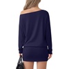 image:imageLYANER Womens Elegant One Shoulder Long Sleeve Ruched Bodycon Mini DressNavy Blue