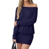 image:imageLYANER Womens Elegant One Shoulder Long Sleeve Ruched Bodycon Mini DressNavy Blue