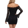 image:imageLYANER Womens Floral Lace Off The Shoulder Bell Long Sleeve Bodycon Y2k Sexy Mini DressBlack