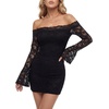 image:imageLYANER Womens Floral Lace Off The Shoulder Bell Long Sleeve Bodycon Y2k Sexy Mini DressBlack