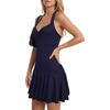 image:imageLYANER Womens Halter V Neck Sleeveless Ruched Tiered Ruffle A Line Party Mini DressNavy Blue