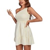 image:imageLYANER Womens One Shoulder Smocked Shirred Tiered Ruffle Sleeveless ALine Mini DressBeige