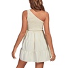 image:imageLYANER Womens One Shoulder Smocked Shirred Tiered Ruffle Sleeveless ALine Mini DressBeige