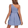 image:imageLYANER Womens One Shoulder Smocked Shirred Tiered Ruffle Sleeveless ALine Mini DressLight Blue