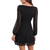 image:imageLYANER Womens Polka Dots Square Neck A line Long Sleeve Swiss Dots Mini DressBlack