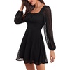 image:imageLYANER Womens Polka Dots Square Neck A line Long Sleeve Swiss Dots Mini DressBlack