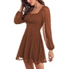 image:imageLYANER Womens Polka Dots Square Neck A line Long Sleeve Swiss Dots Mini DressCaramel
