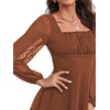 image:imageLYANER Womens Polka Dots Square Neck A line Long Sleeve Swiss Dots Mini DressCaramel