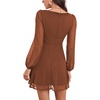 image:imageLYANER Womens Polka Dots Square Neck A line Long Sleeve Swiss Dots Mini DressCaramel