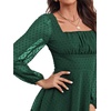 image:imageLYANER Womens Polka Dots Square Neck A line Long Sleeve Swiss Dots Mini DressDark Green