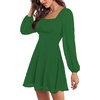 image:imageLYANER Womens Polka Dots Square Neck A line Long Sleeve Swiss Dots Mini DressDark Green