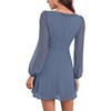 image:imageLYANER Womens Polka Dots Square Neck A line Long Sleeve Swiss Dots Mini DressGray Blue