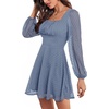 image:imageLYANER Womens Polka Dots Square Neck A line Long Sleeve Swiss Dots Mini DressGray Blue