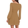 image:imageLYANER Womens Polka Dots Square Neck A line Long Sleeve Swiss Dots Mini DressKhaki