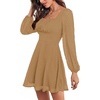 image:imageLYANER Womens Polka Dots Square Neck A line Long Sleeve Swiss Dots Mini DressKhaki