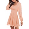 image:imageLYANER Womens Polka Dots Square Neck A line Long Sleeve Swiss Dots Mini DressLight Orange