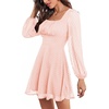 image:imageLYANER Womens Polka Dots Square Neck A line Long Sleeve Swiss Dots Mini DressLight Pink
