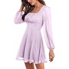 image:imageLYANER Womens Polka Dots Square Neck A line Long Sleeve Swiss Dots Mini DressLight Purple