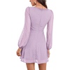 image:imageLYANER Womens Polka Dots Square Neck A line Long Sleeve Swiss Dots Mini DressLight Purple