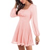image:imageLYANER Womens Polka Dots Square Neck A line Long Sleeve Swiss Dots Mini DressPink