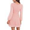 image:imageLYANER Womens Polka Dots Square Neck A line Long Sleeve Swiss Dots Mini DressPink