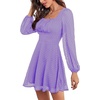 image:imageLYANER Womens Polka Dots Square Neck A line Long Sleeve Swiss Dots Mini DressPurple