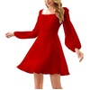 image:imageLYANER Womens Polka Dots Square Neck A line Long Sleeve Swiss Dots Mini DressRed