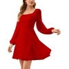 image:imageLYANER Womens Polka Dots Square Neck A line Long Sleeve Swiss Dots Mini DressRed