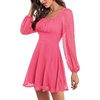 image:imageLYANER Womens Polka Dots Square Neck A line Long Sleeve Swiss Dots Mini DressRose Red