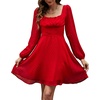 image:imageLYANER Womens Polka Dots Square Neck A line Long Sleeve Swiss Dots Mini DressWine Red