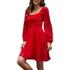 image:imageLYANER Womens Polka Dots Square Neck A line Long Sleeve Swiss Dots Mini DressWine Red
