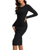 image:imageLYANER Womens Ribbed Knit Slim Fit Crewneck Long Sleeve Casual Fall Bodycon Midi Dress Black XLarge