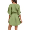 image:imageLYANER Womens Satin V Neck Twist Ruffle Flowy Swing Short Sleeve Elegant Mini DressPea Green