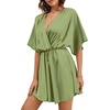 image:imageLYANER Womens Satin V Neck Twist Ruffle Flowy Swing Short Sleeve Elegant Mini DressPea Green
