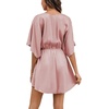 image:imageLYANER Womens Satin V Neck Twist Ruffle Flowy Swing Short Sleeve Elegant Mini DressSolid Dusty Pink
