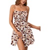 image:imageLYANER Womens Shirred Ruffle A Line Spaghetti Strap Sleeveless Mini Slip DressCaramel