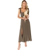 image:imageLYANER Womens Spaghetti Strap Square Neck Sleeveless High Waist Split Ruffle Hem Midi DressDark Khaki
