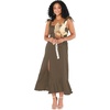 image:imageLYANER Womens Spaghetti Strap Square Neck Sleeveless High Waist Split Ruffle Hem Midi DressDark Khaki