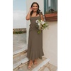 image:imageLYANER Womens Spaghetti Strap Square Neck Sleeveless High Waist Split Ruffle Hem Midi DressDark Khaki
