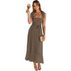 image:imageLYANER Womens Spaghetti Strap Square Neck Sleeveless High Waist Split Ruffle Hem Midi DressDark Khaki